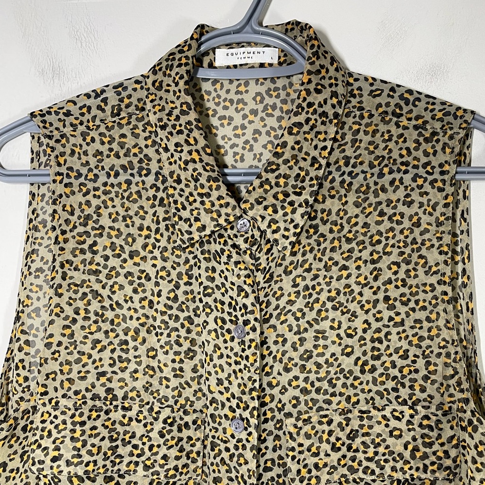 Equipment Femme Silk Sleeveless Leopard Print Shirt Dress size L - Picture 6 of 6